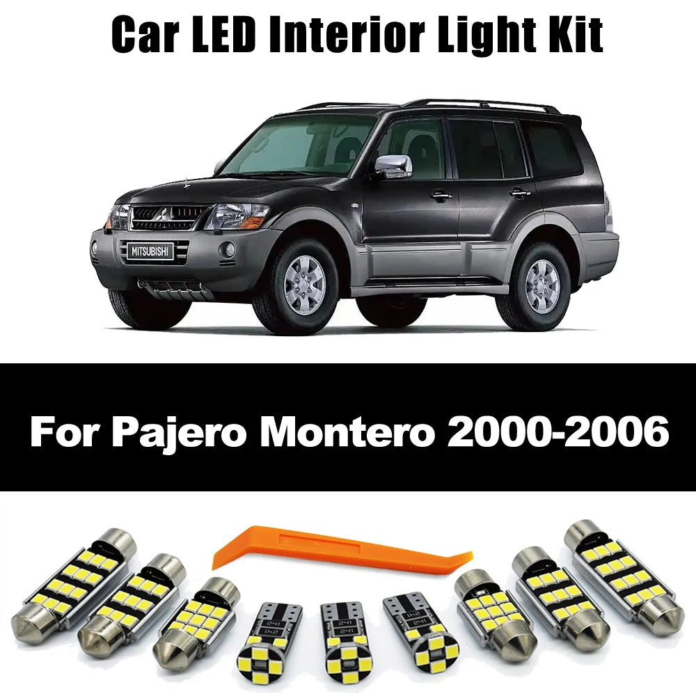 9Pcs LED Bulb Interior Light Kit For Mitsubishi Pajero Montero Shogun 3 V60 V68 V73 V75 V77 2000 2001 2002 2003 2004 2005 2006