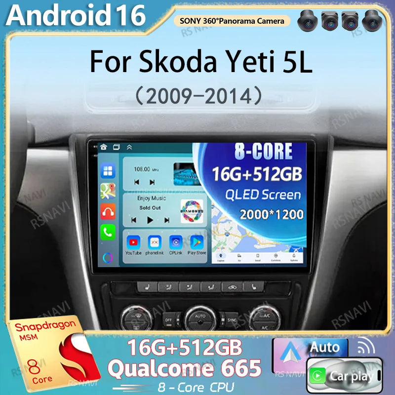 Android 16 For Skoda Yeti 5L 2009 2010 2011 2012 2013 2014 Car Radio Navigation Multimedia