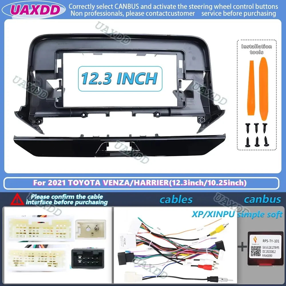 For 2021 TOYOTA VENZA HARRIER 12.3 10.25 inch 2 Din Car radio Android frame fascia cable v