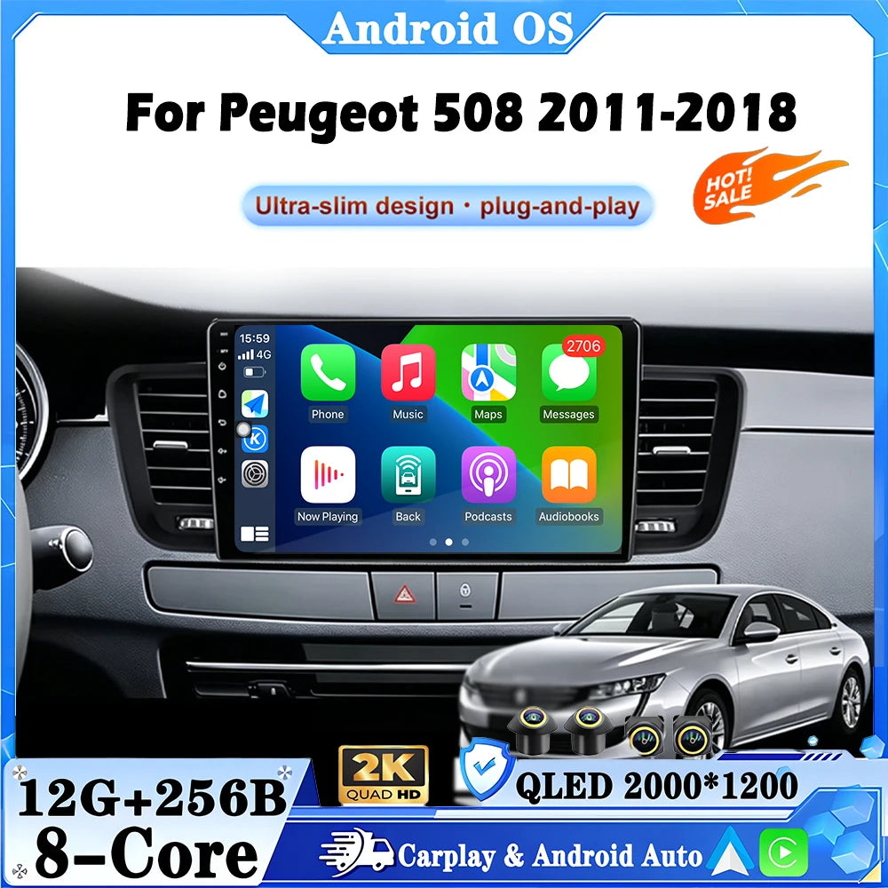 Android 16 Auto For Peugeot 508 2011-2018 Car Radio Multimedia Player Wireless Carplay Ste