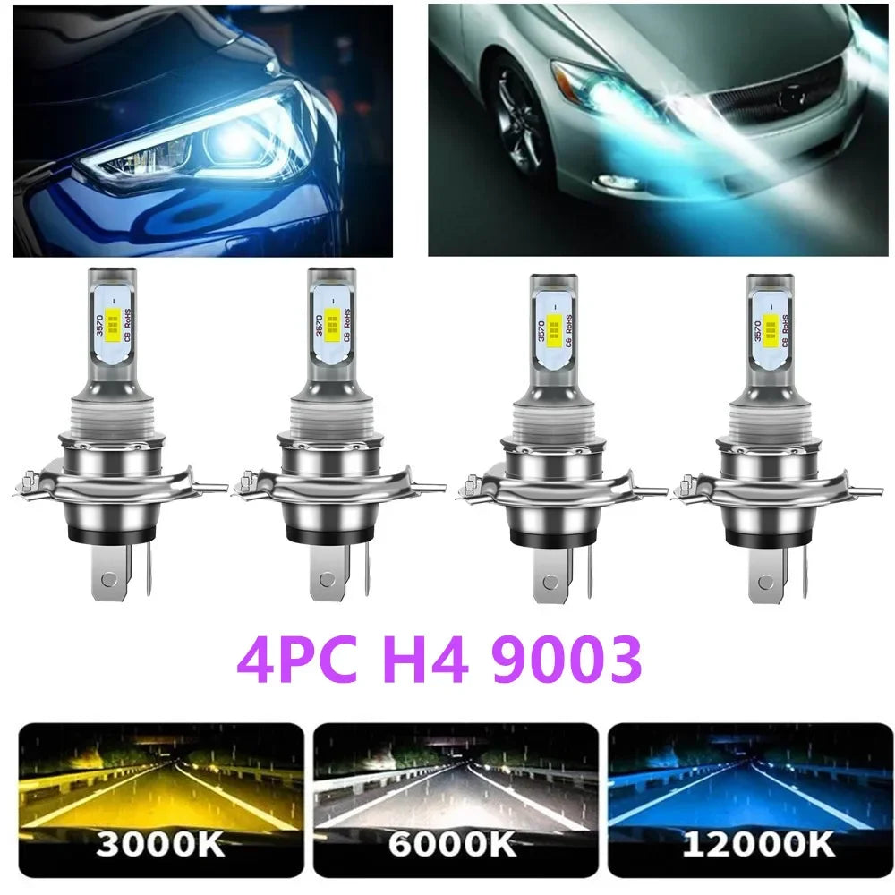H4 Car LED Headlight Bulbs High Low Beam 6000K Super White Lights Car Fog Lights Auto DRL