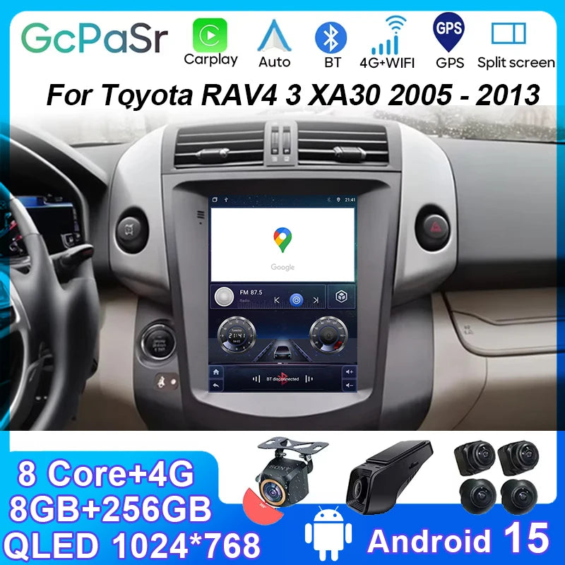 Android 15 For Toyota RAV4 3 XA30 2005 - 2013 Car Radio Stereo QLED DSP Carplay GPS Naviga