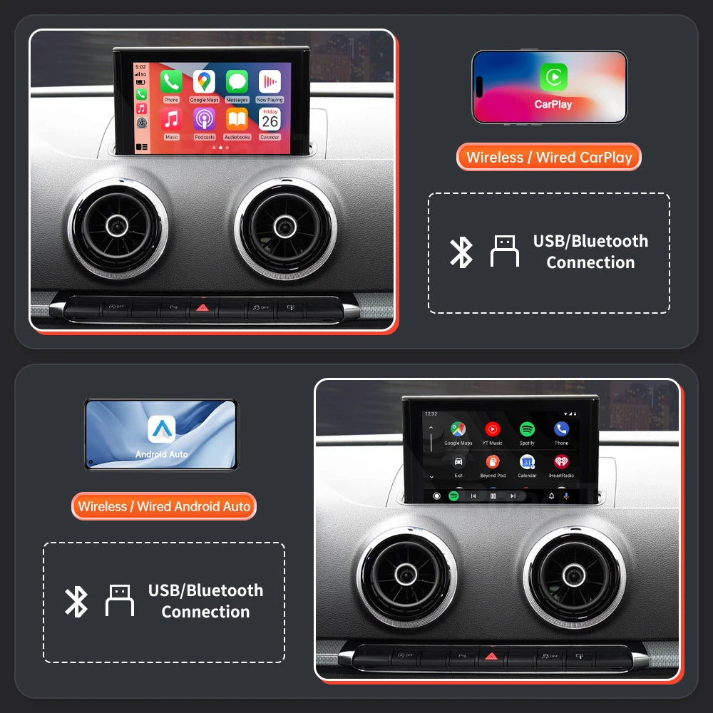 RoadTop Wireless CarPlay Decoder For Audi A3 2013-2018 with Android Auto AirPlay Mirror Li | AUTOKITSHOP