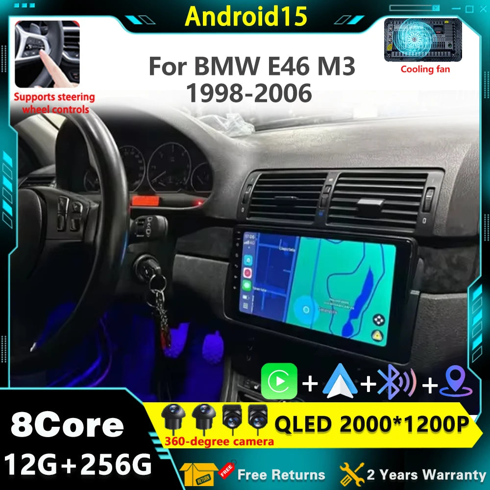 Android15 For BMW E46 M3 1998-2006 9inch GPS 5G WiFi DVD Wireless Carplay Auto Car Radio S