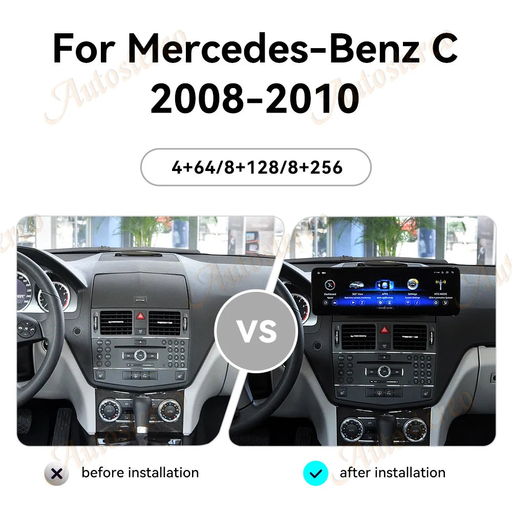 14.9 Inch Carplay 4G Android 14 For Mercedes Benz C Class W204 2007-2010 Car GPS Navigatio