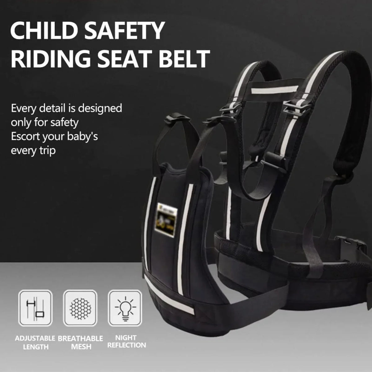 Motorcycle Safety Belt for Kids Adjustable Children Harness Anti-drop Baby Riding Seat Belt for  - Automotive LED Light