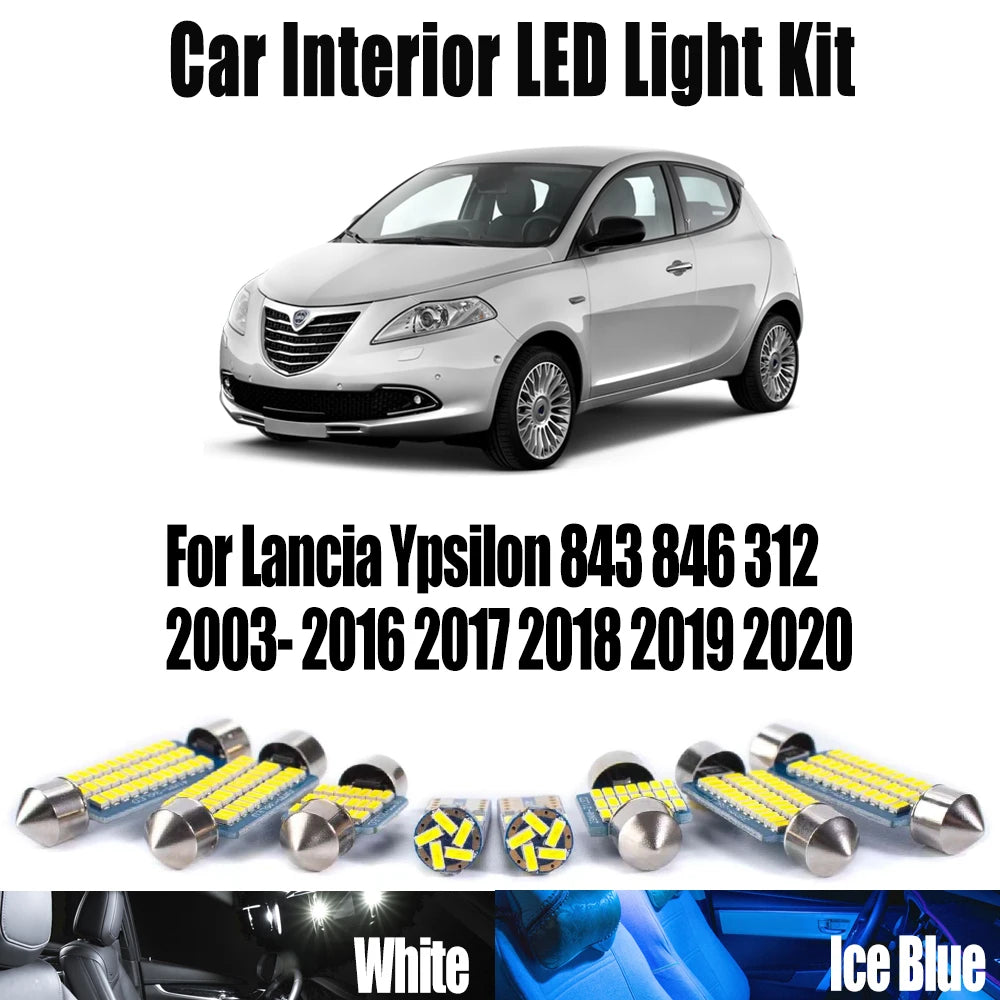 LED Interior Light Kit for Lancia Ypsilon 843 846 312 2003- 2016 - Canbus Dome Map Door Trunk Bulbs | AUTOKITSHOP