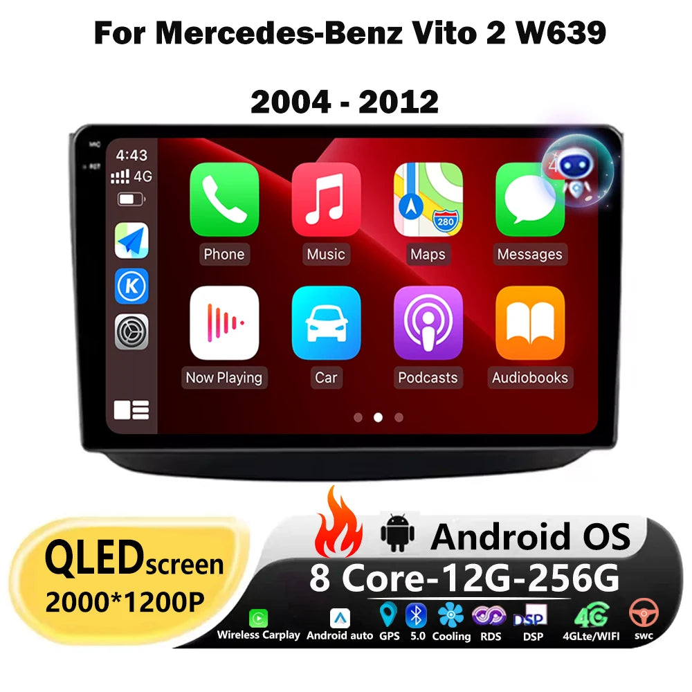 Wireless Carplay For Mercedes-Benz Vito 2 W639 2004 2005 2006 2007 - 2012 Android 16 Auto