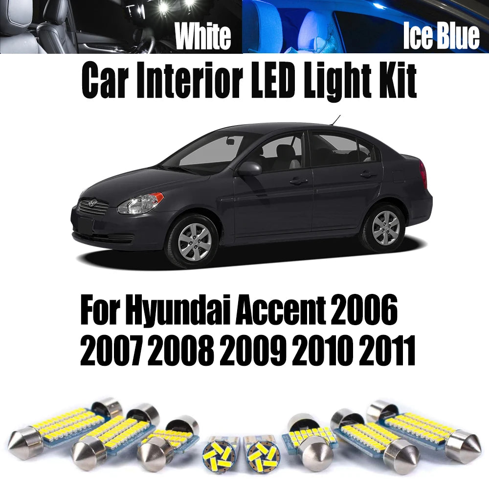 10-Piece LED Interior Light Kit for Hyundai Accent - Canbus Error-Free Bulbs | AUTOKITSHOP