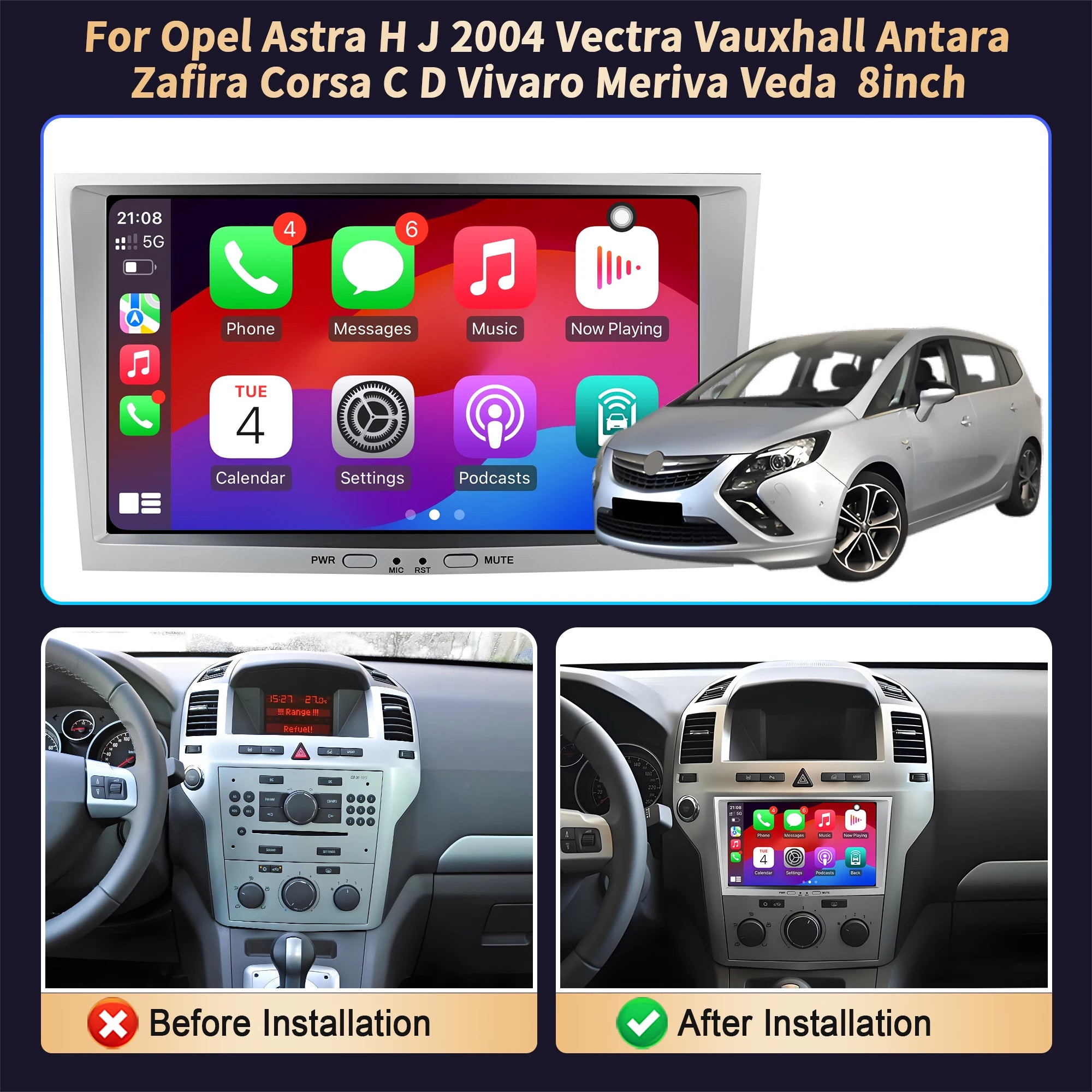Android For Opel Astra H Vectra C D Corsa Antara Combo Vivaro Zafira B Vauxhal Carplay Mul