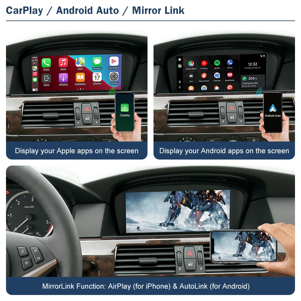 Road Top Wireless CarPlay Android Auto for BMW 3 Series E90 E91 E92 E93 And 5 Series E60 E | AUTOKITSHOP