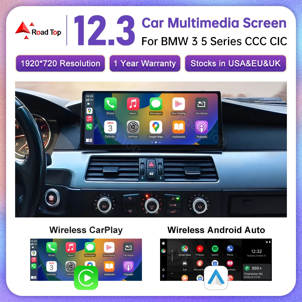 12.3" Ultra Thin Touch Screen For BMW 3 Series E90/E91/E92/E93 5 Series E60 E61 E63 CCC/CI | AUTOKITSHOP