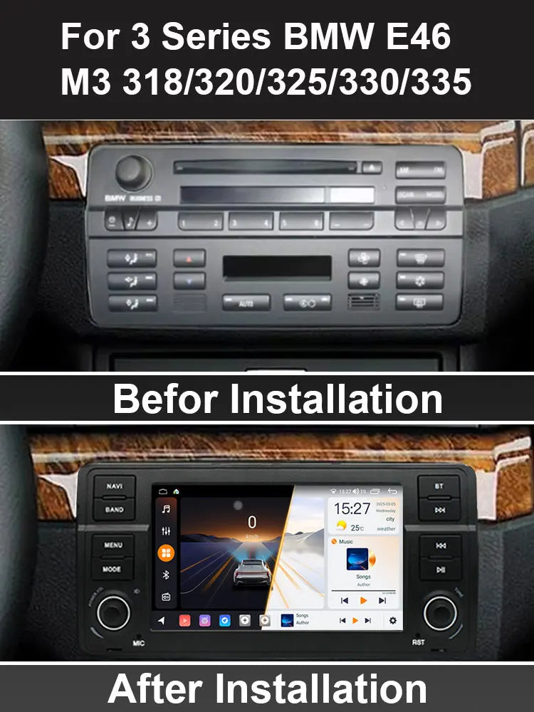 7" Screen For 3 Series BMW E46 M3 318/320/325/330/335 1998 -2005 Android Auto Radio Carpla