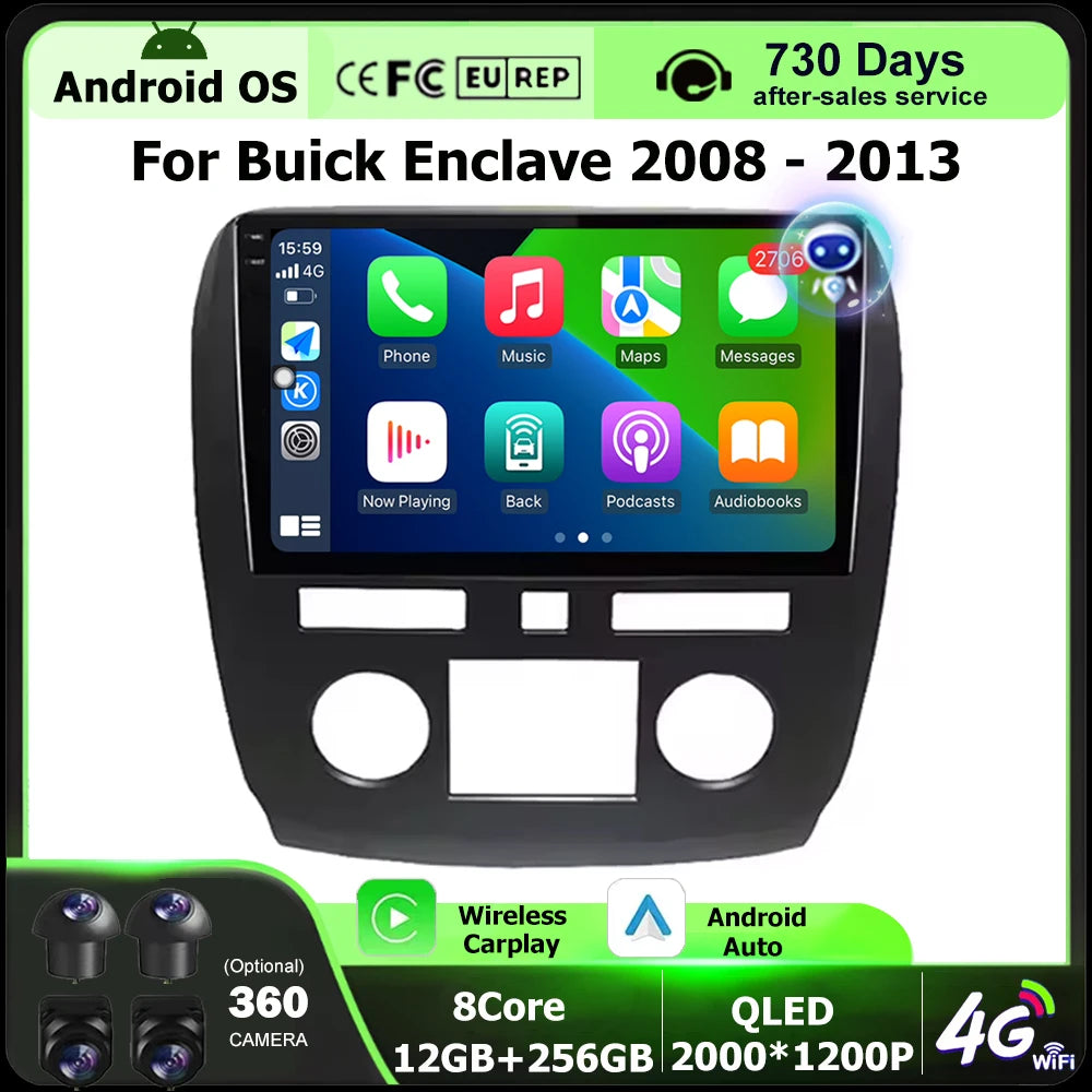 9 Inch Android 16 Auto For Buick Enclave 2008-2013 Car Radio Multimedia Video Player GPS N