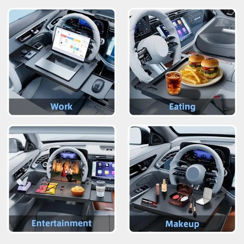 Food Tray Desk Auto Steering Wheel Tray Mount Car Tray Table Folding Laptop Desk Adjustable Wate - Automotive LED Light