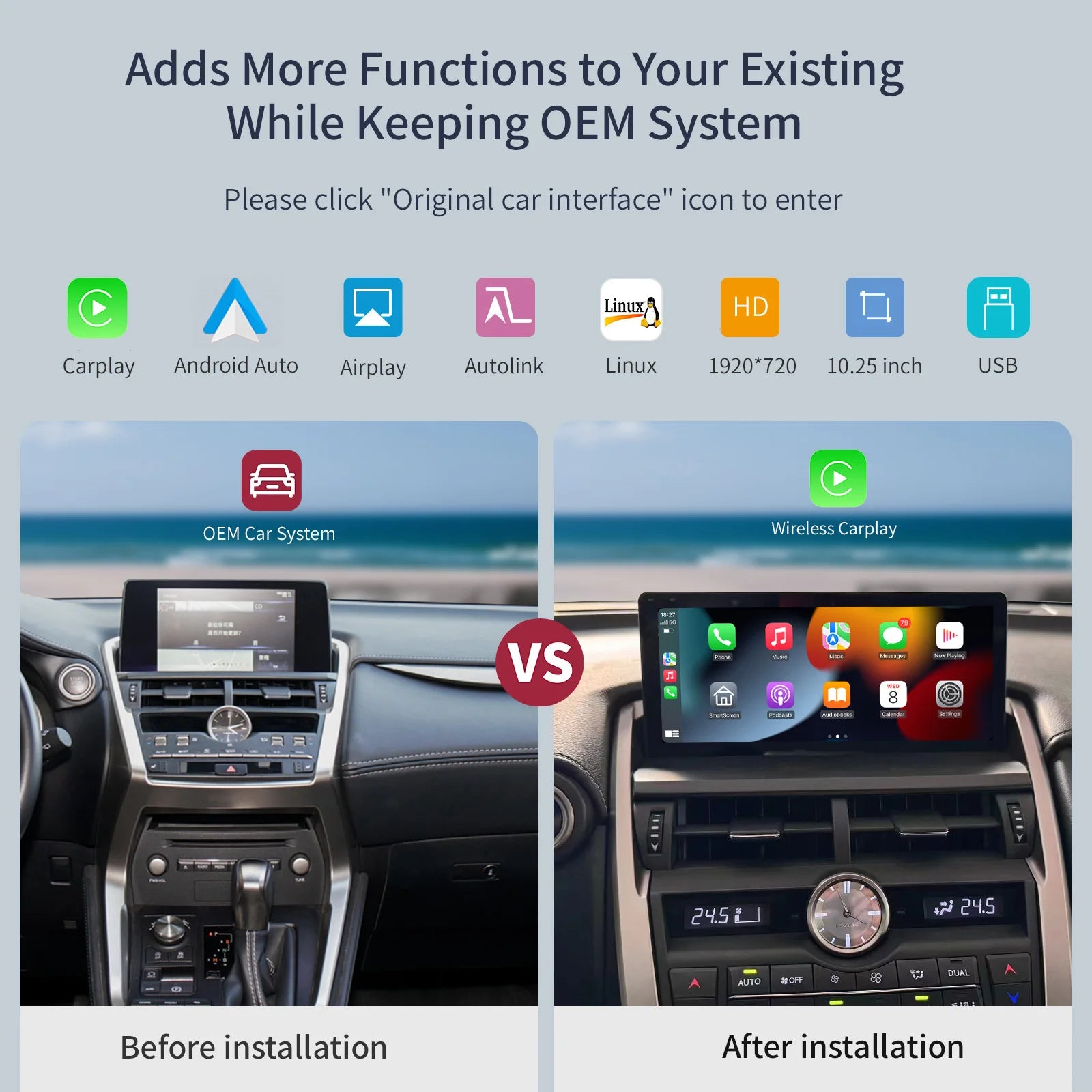 1920*720 Wireless Carplay and Android Auto for Lexus ES200 NX200 RX200 RX300 RX270 Car Mul | AUTOKITSHOP