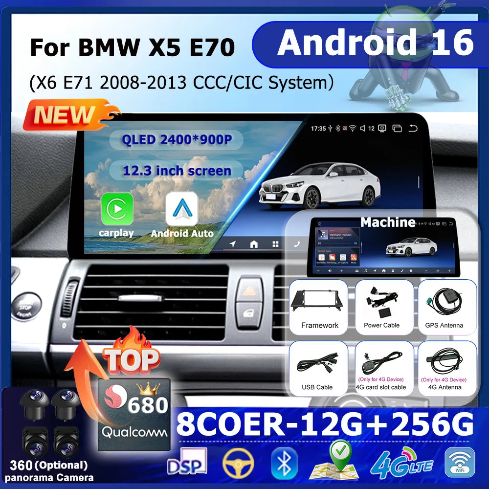 For BMW X5 E70 X6 E71 2008 - 2013 CCC CIC System QLED Touch Screen Car Radio Multimedia Pl
