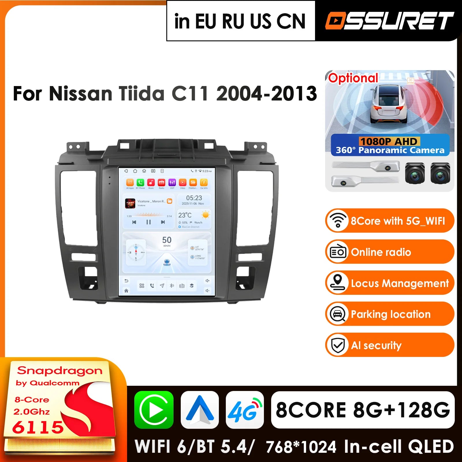 9.7" Qualcomm 8-Core Car Radio GPS for Nissan Tiida C11 2004-2013 - CarPlay Android Auto WIFI AI