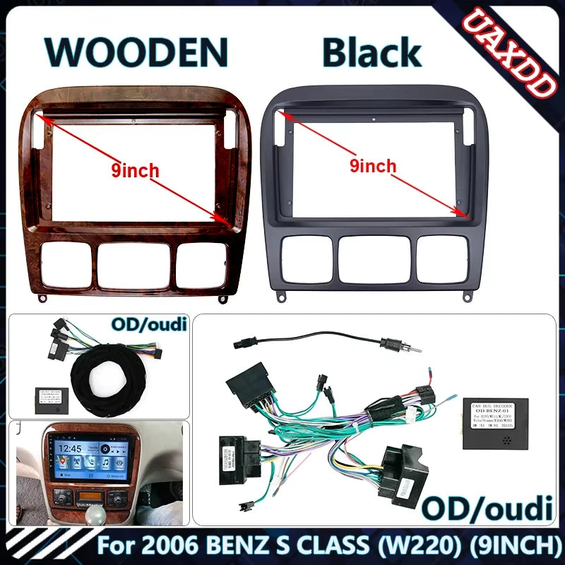 Car Radio Fascia Frame For 2006 BENZ S CLASS W220 9INCH Stereo Panel Wire Harness Power Ca