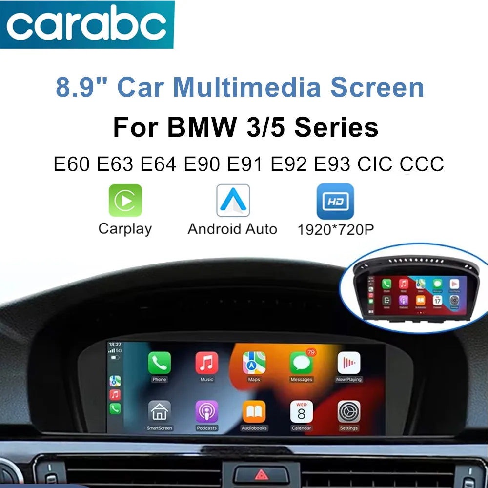 8.9“ Wireless CarPlay Android Auto Car Multimedia Touch Screen Linux For BMW 3 5 Series CI