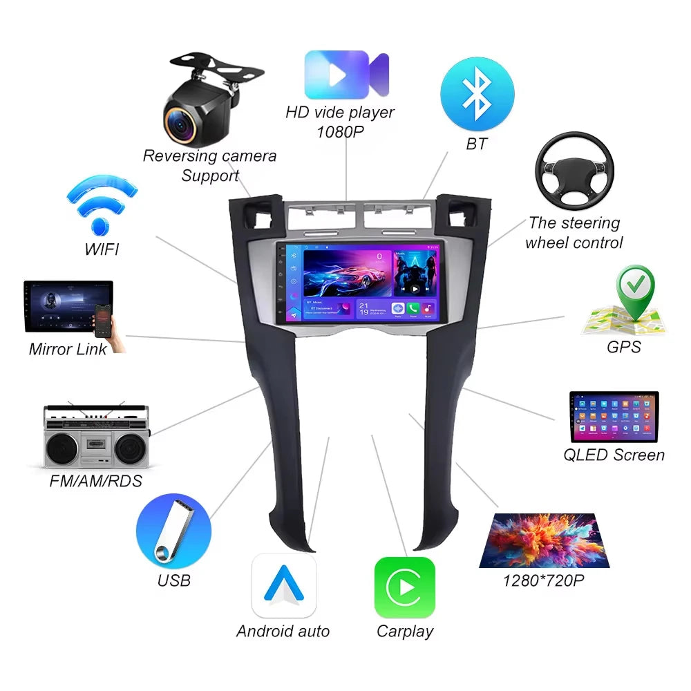 Android 16 For Toyota Yaris 2005 2006 2007 2008 2009 2010 2011 Car Radio Carplay Android A | AUTOKITSHOP
