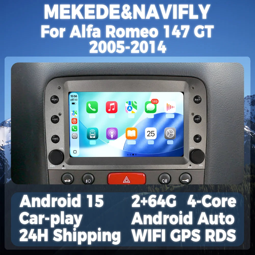 7inch Android 15 Car Radio For Alfa Romeo 147 GT 2005-2014 Multimedia Player GPS Intellige