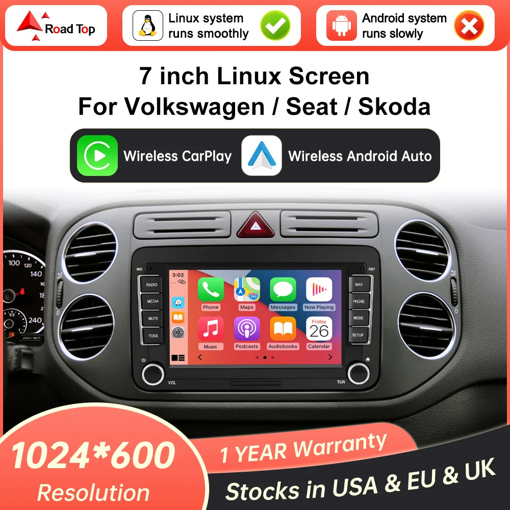 7" HD Screen Car Radio Multimedia Display Wireless CarPlay Android Auto Stereo Audio For V | AUTOKITSHOP