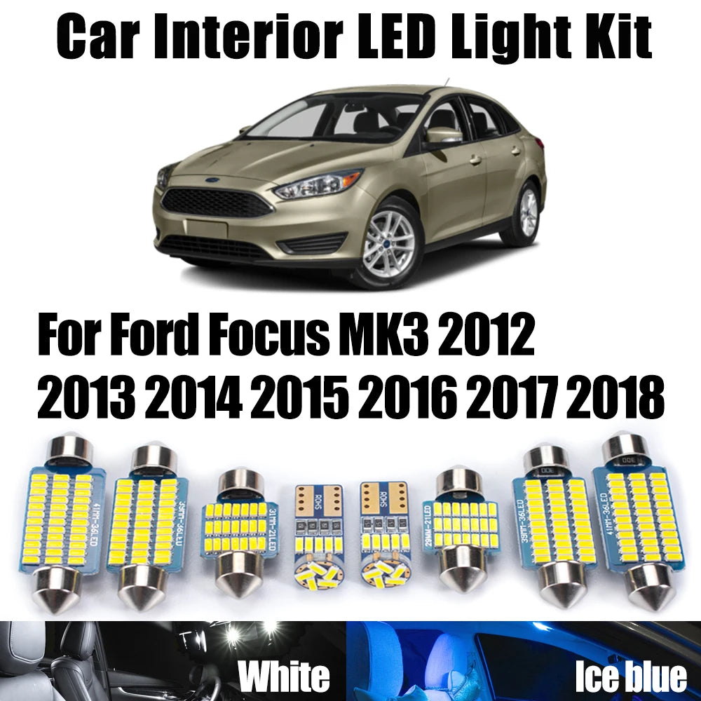 14-Piece LED Interior Light Kit for Ford Focus MK3 2012- 2015 - Canbus Dome Map Door Trunk Bulbs | AUTOKITSHOP