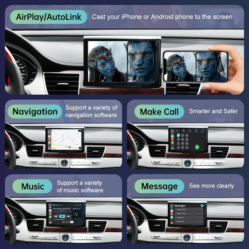 Android Auto Wireless CarPlay for Audi A8 2012-2018, with AirPlay Mirror Link Rear Camera