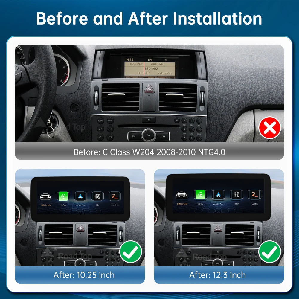 12.3" Wrieless CarPlay Android Auto Car Multimedia Linux Touch Screen for Mercedes-Benz C  | AUTOKITSHOP