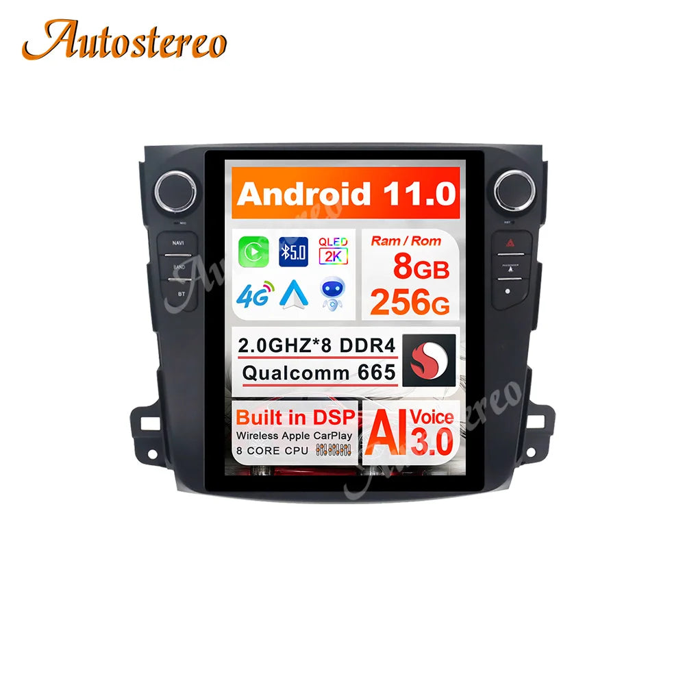 Carplay Android 13 Qualcomm 665 For Mitsubishi Outlander 2006-2012 Tesla Screen Car GPS Na