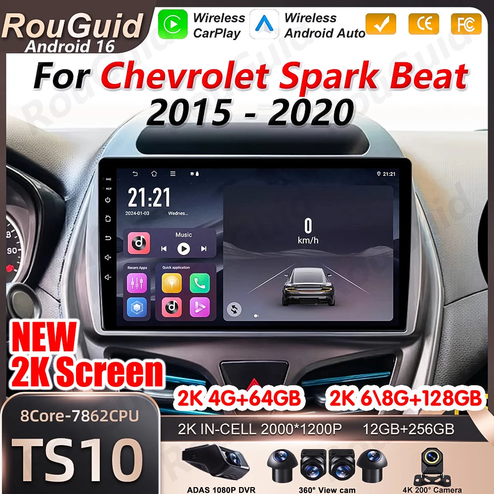 Android 16 Auto Carplay For Chevrolet Spark Beat 2015 2016 2017 - 2020 Car Radio Multimedi | AUTOKITSHOP
