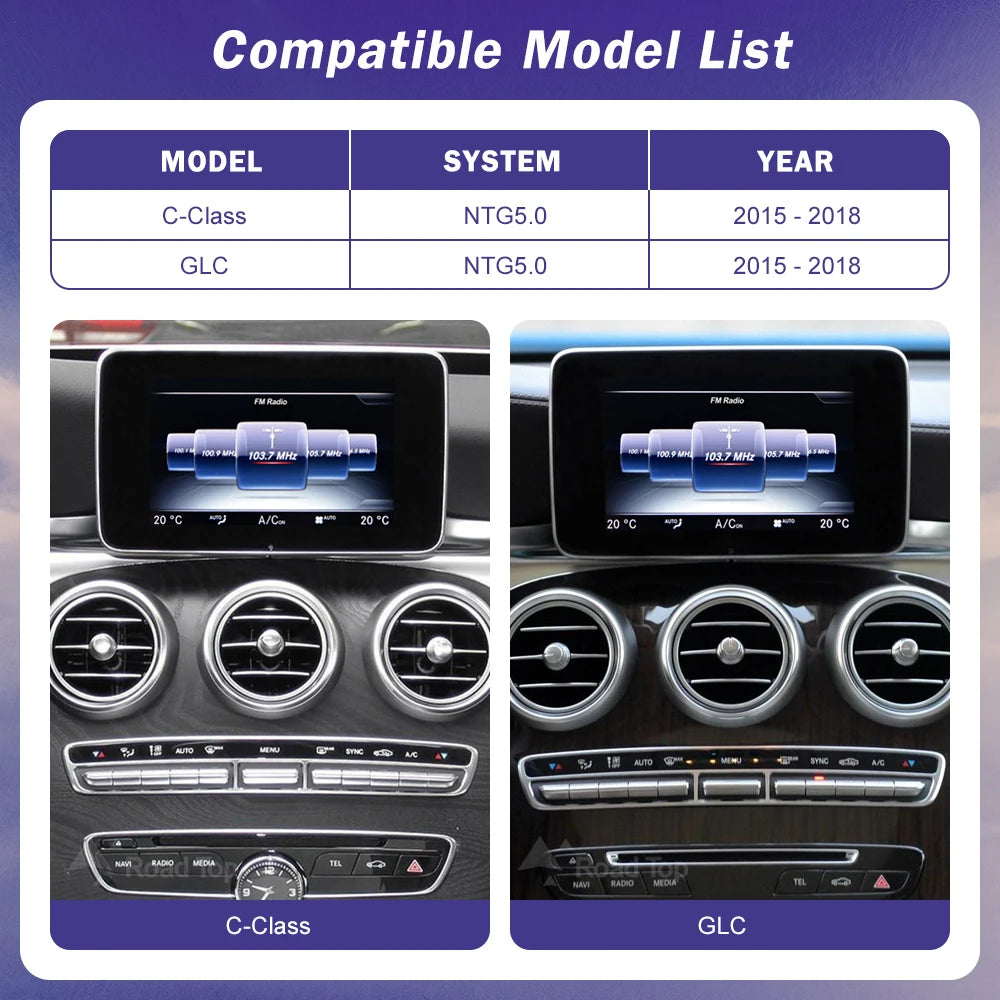 Road Top Wireless Carplay for Mercedes Benz GLC CLA GLA C Class W205 NTG5.0 2015-2018 Supp | AUTOKITSHOP