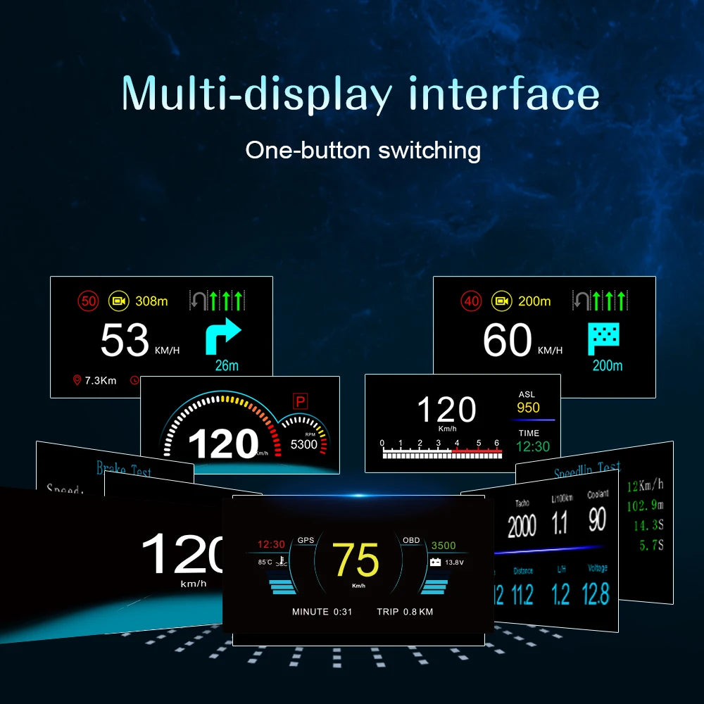 AD C1 HUD Head Up Display Car Navigation Projection Speedometer Overspeed Alarm Multiple Interfa - Automotive LED Light