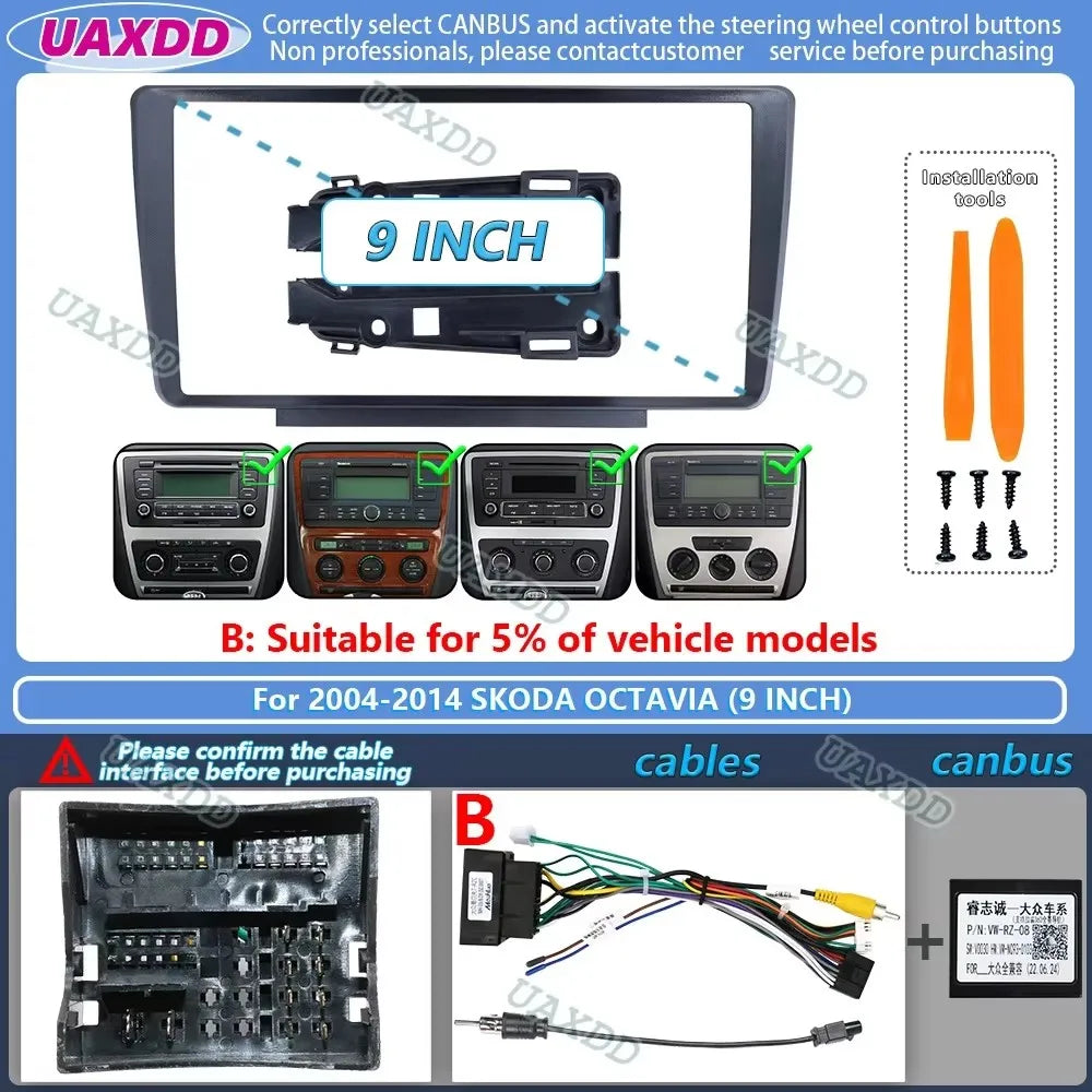 FOR 2004-2014 SKODA OCTAVIA 9INCH 2 Din Car Stereo Radio Android Frame Panel Fascia Cable