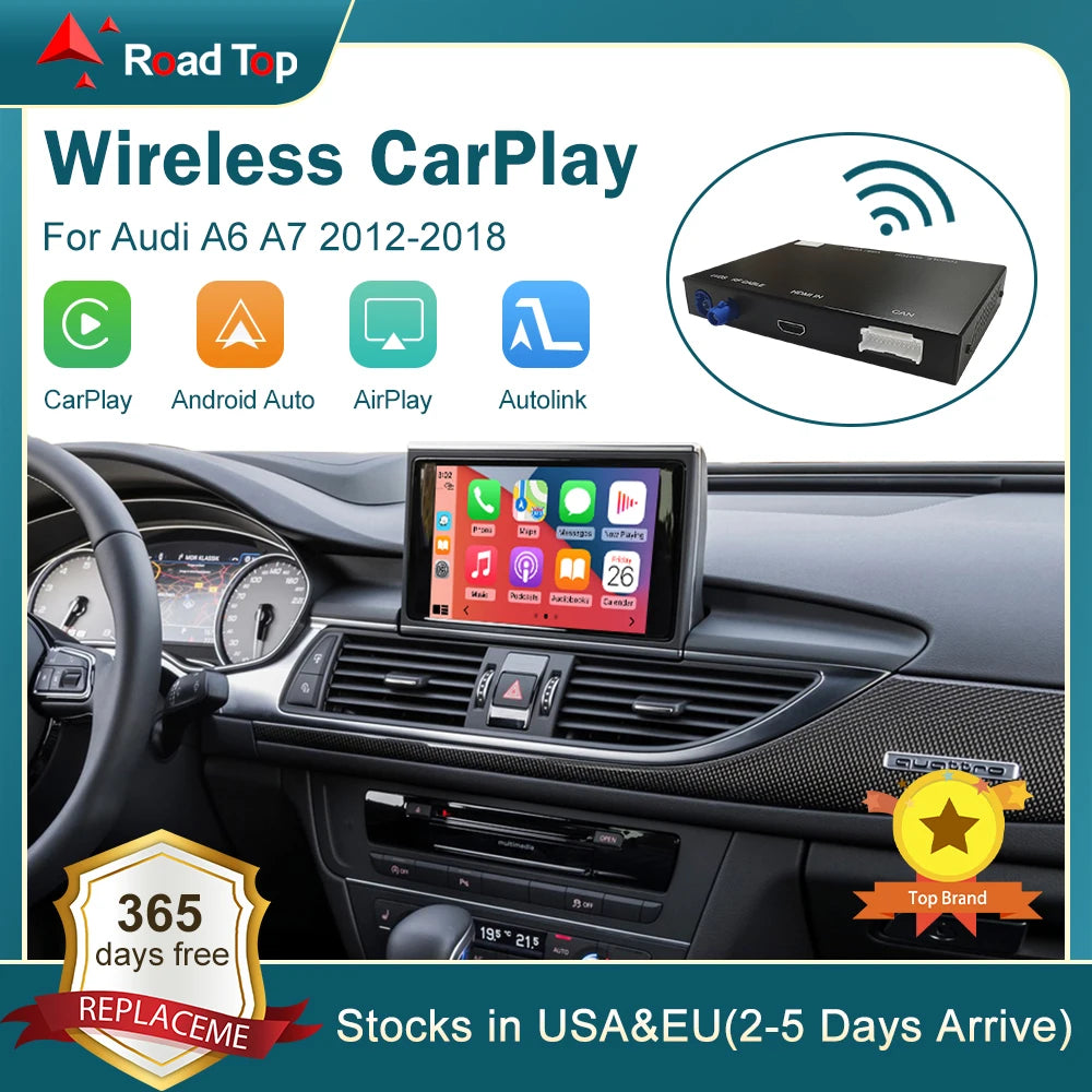 CN RoadTop Wireless CarPlay Android Auto Linux Box for Audi A6 A7 3G MMI 2012-2018, with M