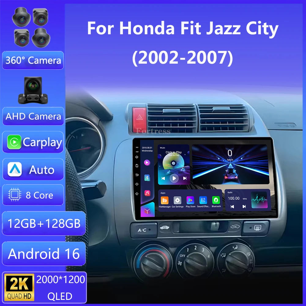 For Honda Fit Jazz City 2002-2007 Car Radio Android 16 Carplay Navigation GPS Stereo Head