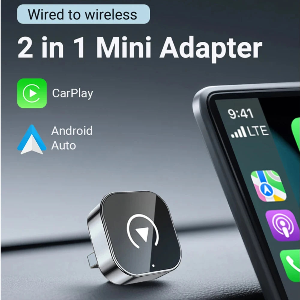 USB 2 in 1 Wireless CarPlay Adapter Plug & Plug Auto Connect No Delay Converts Wired to Wi