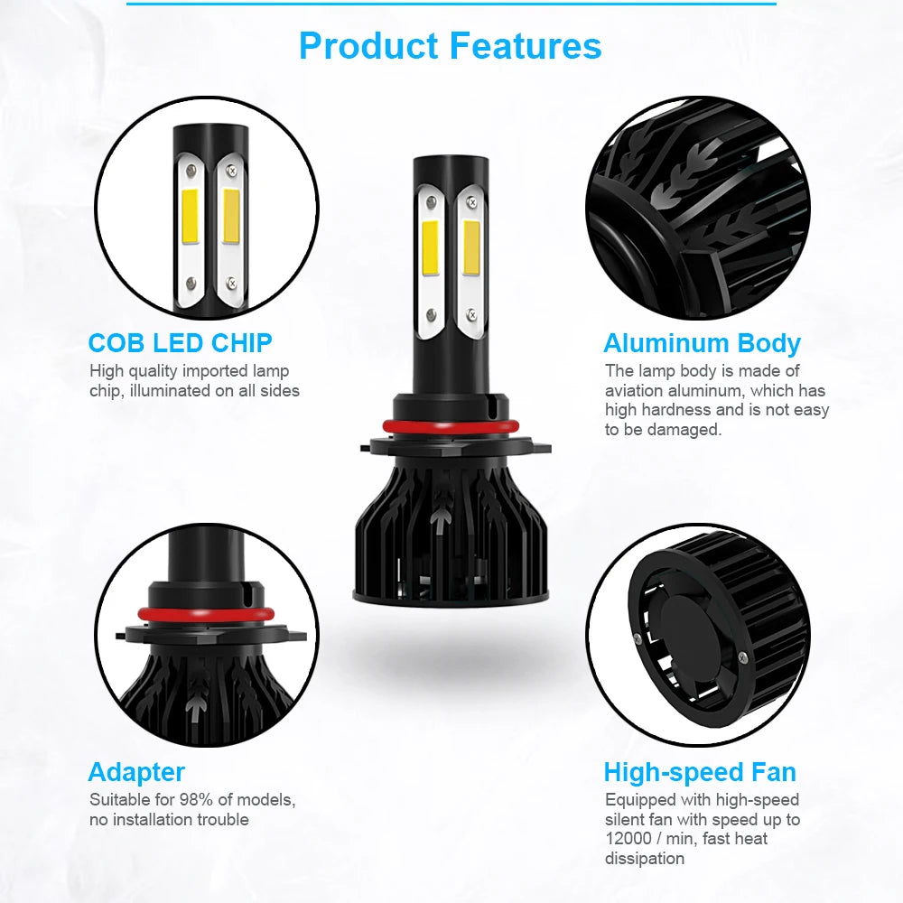 LED Headlight 6000K White 60000LM COB Chips High Low Beam Headlamp Fog Light For Honda Acc