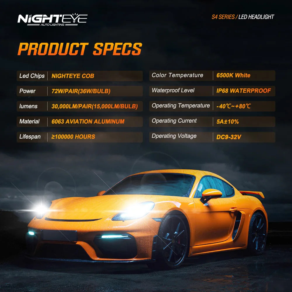 NIGHTEYE H7 LED Canbus Car Headlights Bulbs 30000LM H4 HB3 9005 HB4 9006 H11 H8 H9 9012 Led Lights 6500K White 72W Auto Lamp