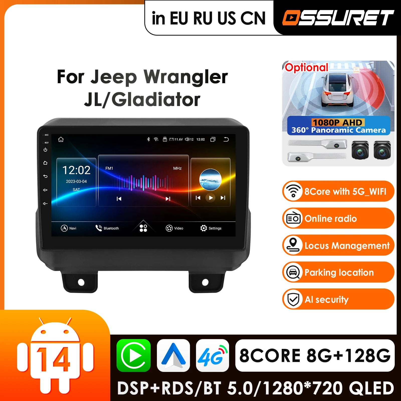 12.3" Car Radio GPS Android 14 for JEEP Wrangler 2016-2021 Gladiator 2020-2021 - CarPlay 4G WiFi DSP BT Multimedia Playe