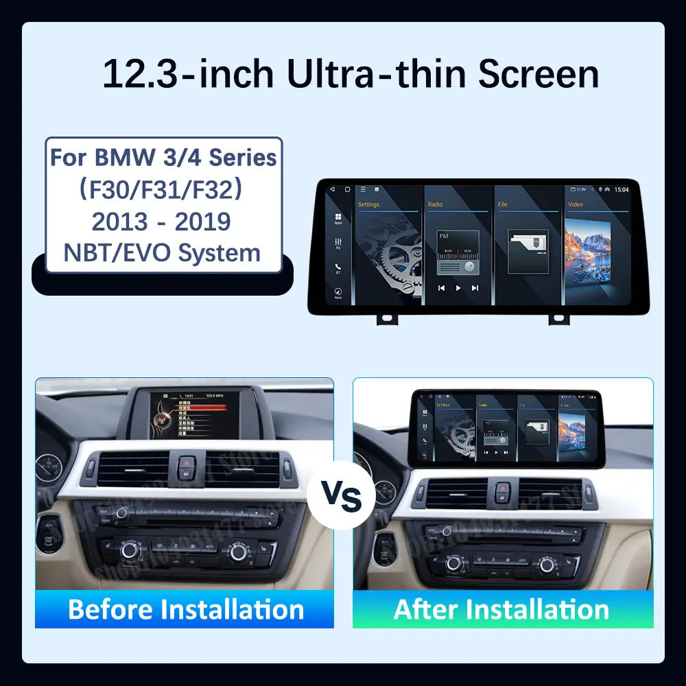 Android 16 Wireless Carplay for BMW 3/4 Series F30 2013 2014 - 2019 NBT EVO System 12.3 ''