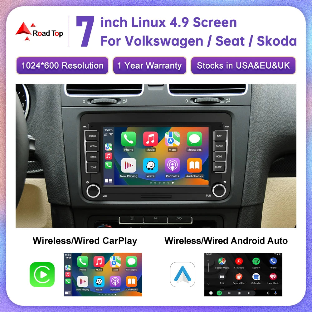 7inch Linux Wireless CarPlay Android Auto For Volkswagen/Seat/Skoda/Passat/Golf/Polo Car R | AUTOKITSHOP