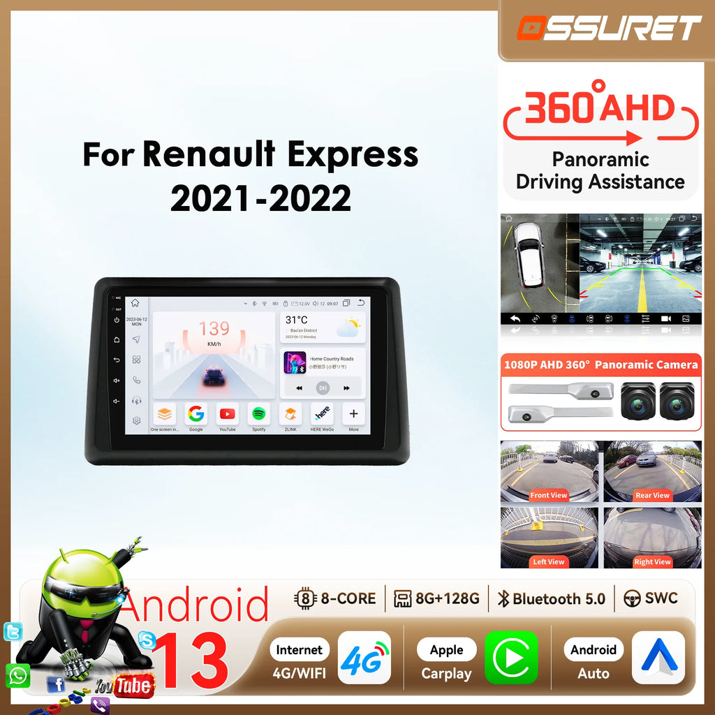 9"7862 Android 14 Car radio For RENAULT EXPRESS 2021 2022 Carplay for Apple Android Auto m