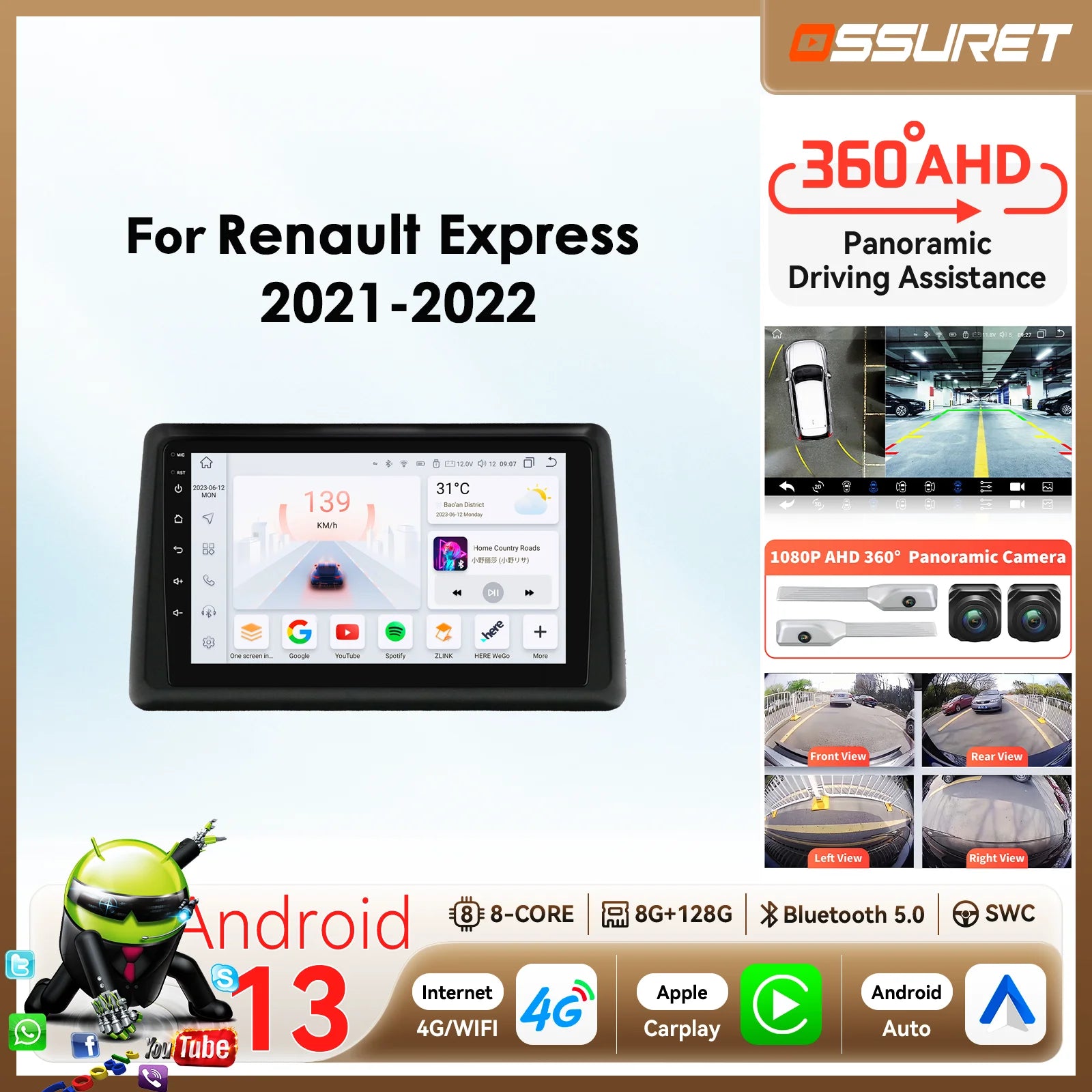 9"7862 Android 14 Car radio For RENAULT EXPRESS 2021 2022 Carplay for Apple Android Auto m