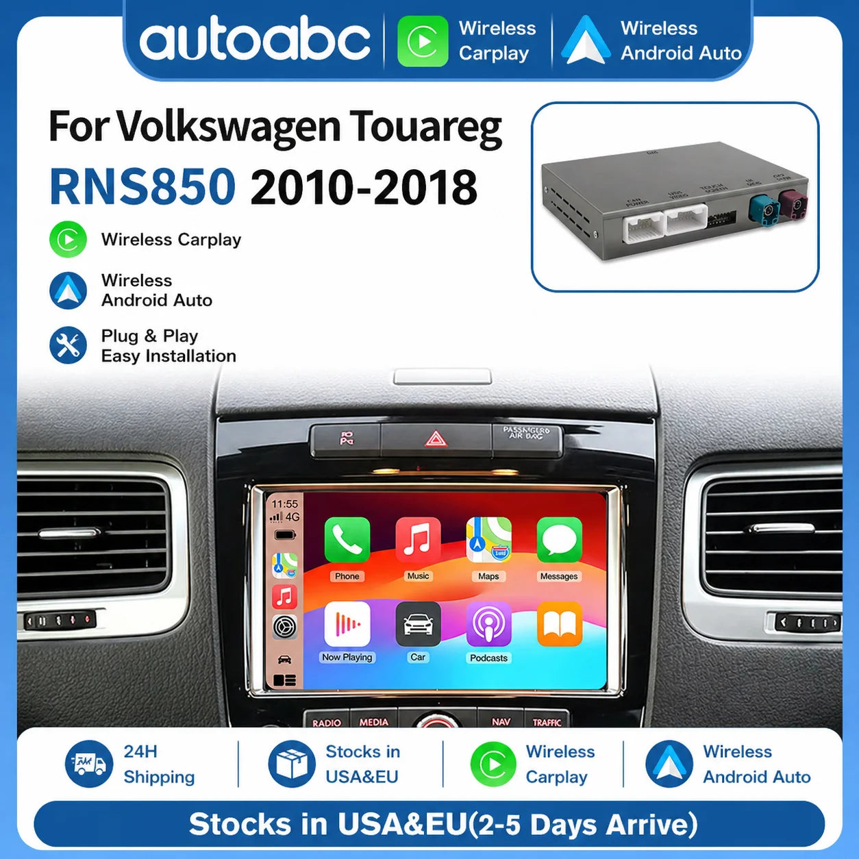 For Volkswagen Touareg RNS850 2010-2018 Wireless CarPlay Interface Android Auto with Voice | AUTOKITSHOP