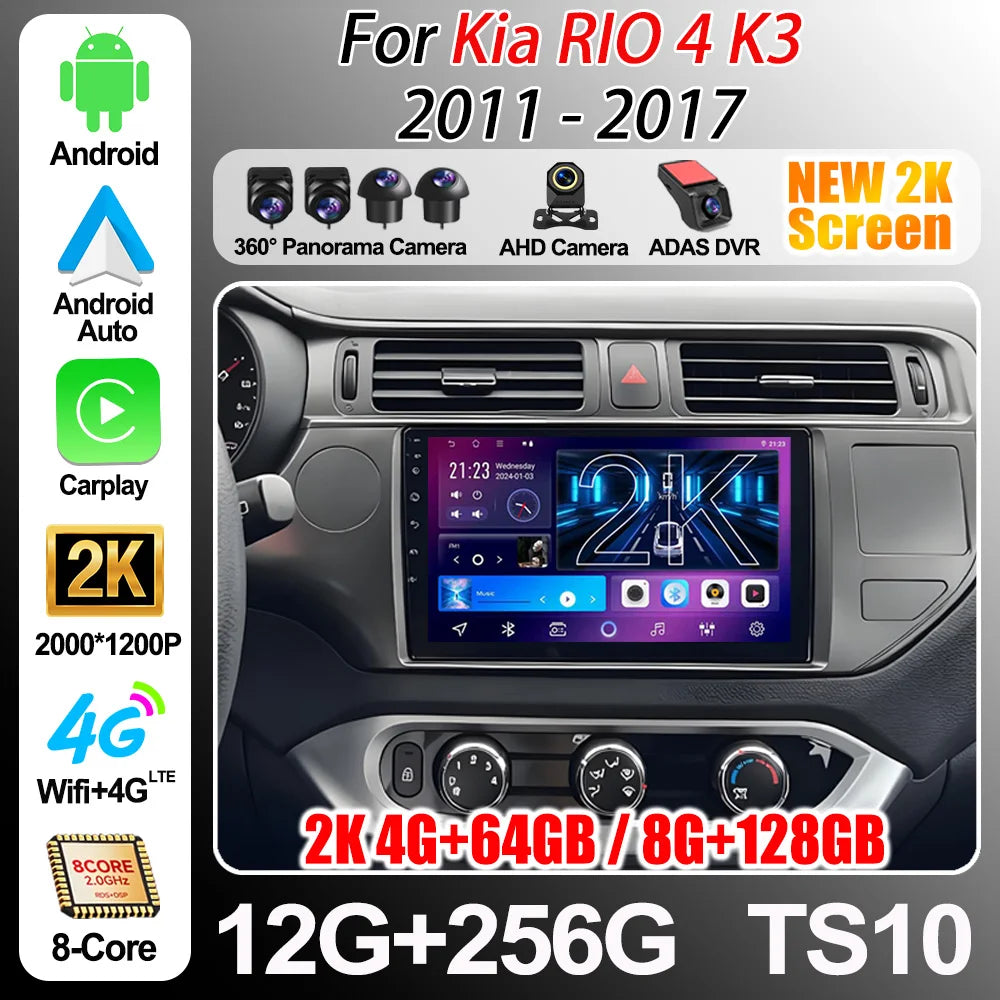 Android 16 For Kia Rio 4 K3 2011 2012 2013-2017 Car Radio Multimedia Video Player Navigati | AUTOKITSHOP