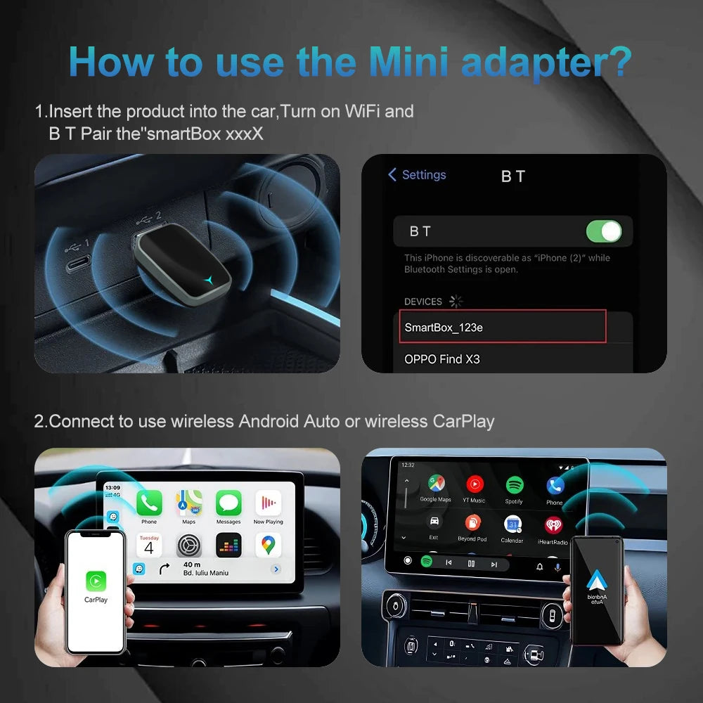 2025 NEW 2 In 1 Wireless Carplay AI Box Android Auto Plug And Play Applicable To Convert O