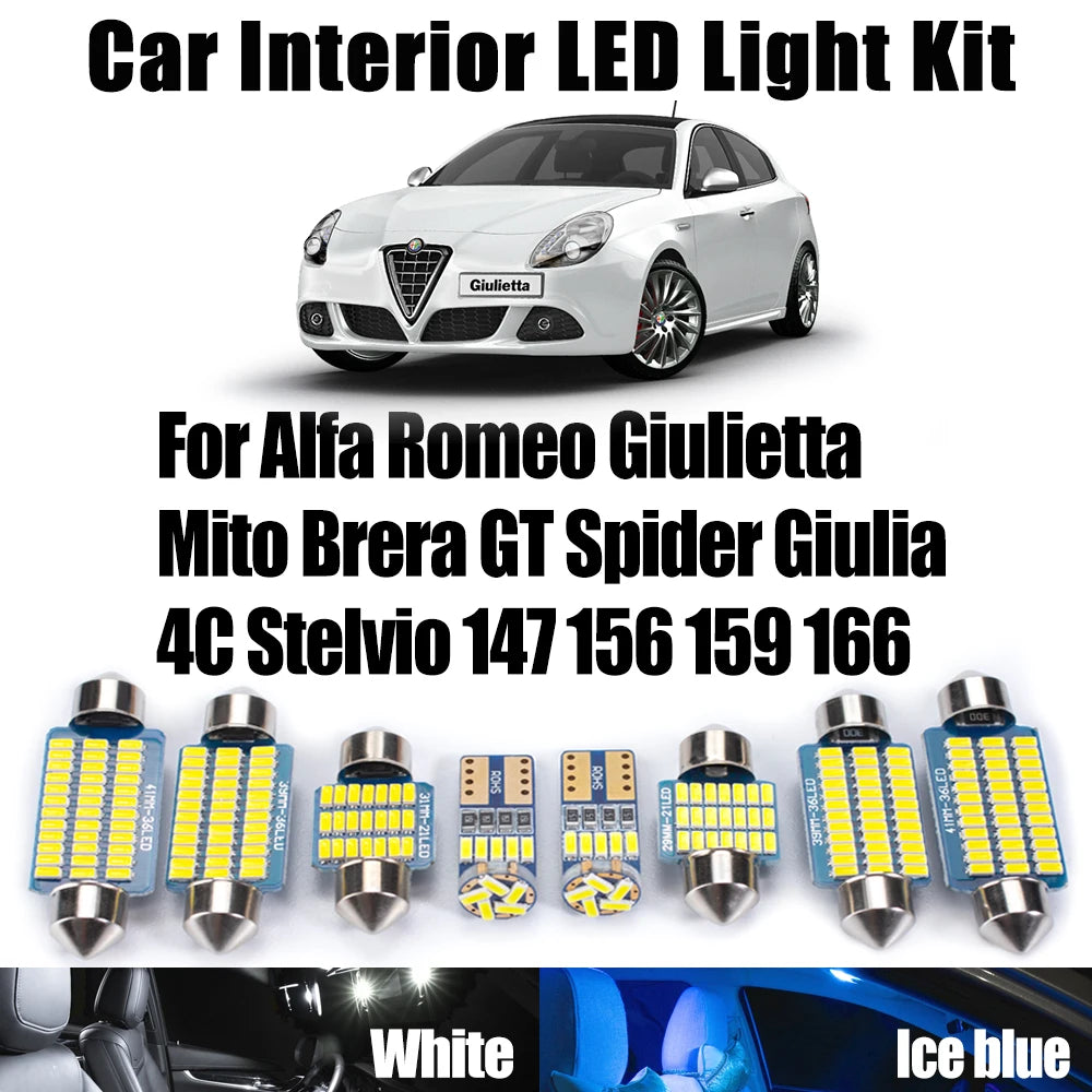 LED Interior Light Kit for Alfa Romeo Giulietta Mito Brera GT Spider Giulia 4C Stelvio 147 156 159 166 Car Bulbs - Ca...