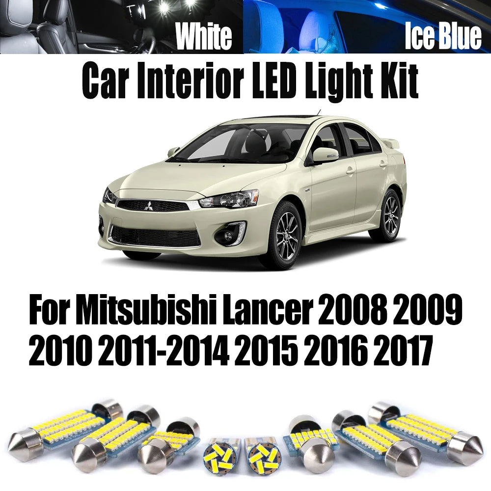 8-Piece LED Interior Light Kit for Mitsubishi Lancer 2011- 2014 - Canbus Dome Map Door Trunk Bulbs | AUTOKITSHOP